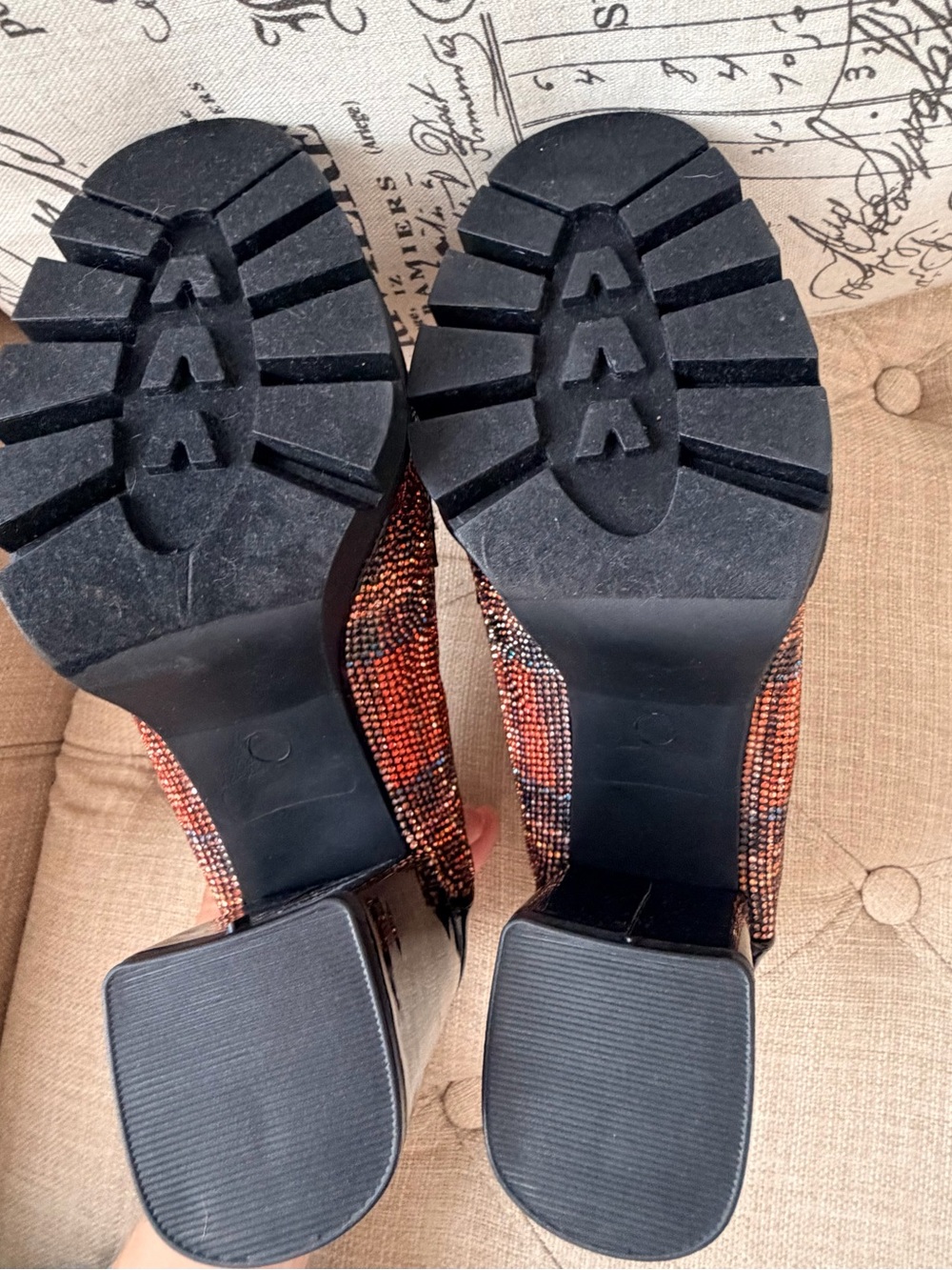 Betsey Johnson Red and Black Glitter Platform Loafer Heels - Picture 5 of 8